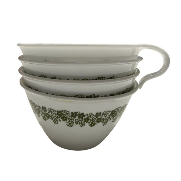 Vintage Corelle Livingware Green Daisies Coffee/Tea Cups Set Of 4 White 8 Oz - Picture 3 of 3